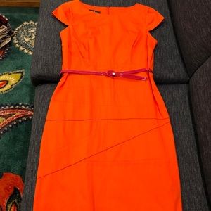 New orange sheath dress with magenta belt